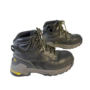 ACE Work Boots Men's 9 Black Leather Slip Resistant Lace Up Mid Top Shoes READ